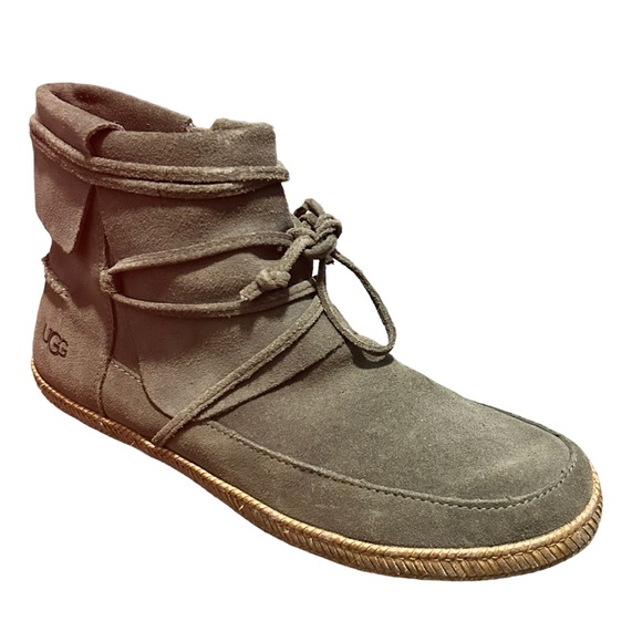 UGG Women's Dark Gray Suede Moccasin/Nomad Lace Up SIde ZIp Ankle Bootie-Size 8 - Picture 2 of 7